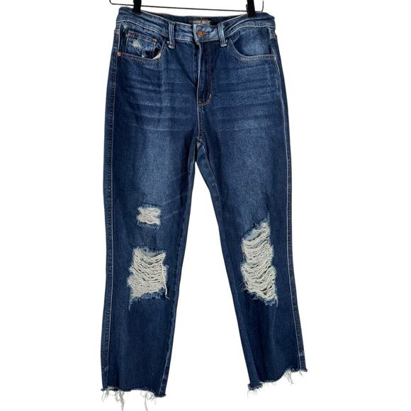 Judy Blue Women's Distressed Stretch Raw Hem Mid Rise Straight Jeans Size 7/28 - Picture 1 of 9